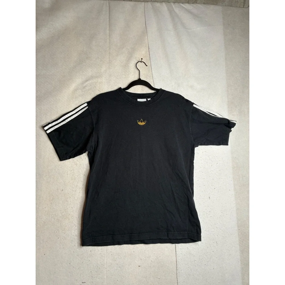 Adidas Originals Mens Trefoil‎ Logo 3-Stripe T-Shirt Black Gold Medium 3374